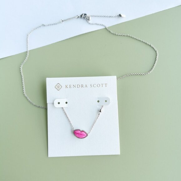 Kendra Scott Lips Hot Pink Mother-of-Pearl Necklace - Silver - Picture 3 of 3